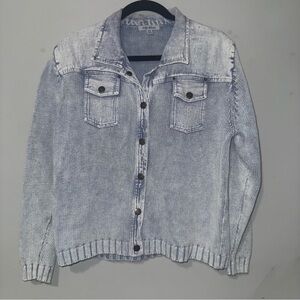 PBJ Blues Vintage Knit Denim Look Button Down Jacket Medium - Light Blue Wash